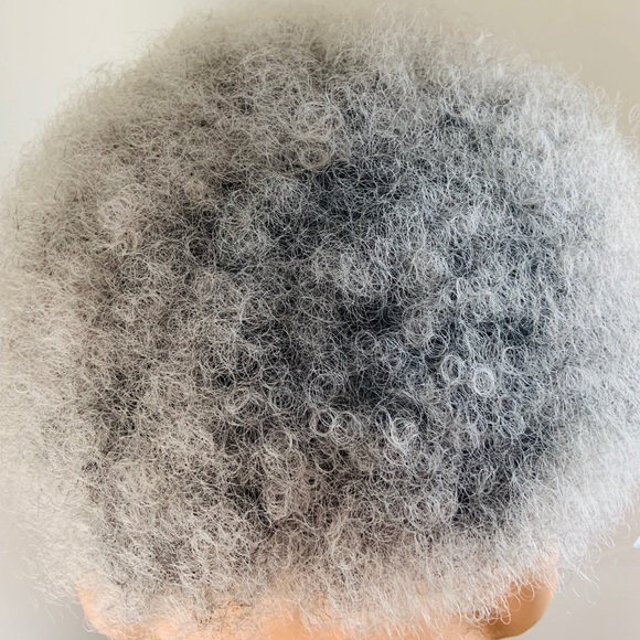 Grey/Black Kinky Curly Synthetic Afro Wig - Picture 2 of 11